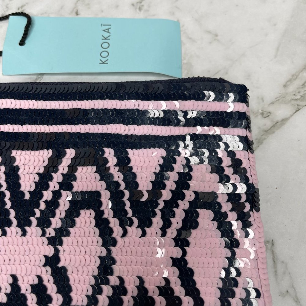 Kookai Navy Pink Sequin Pouch Bag Clutch - Picture 6 of 12